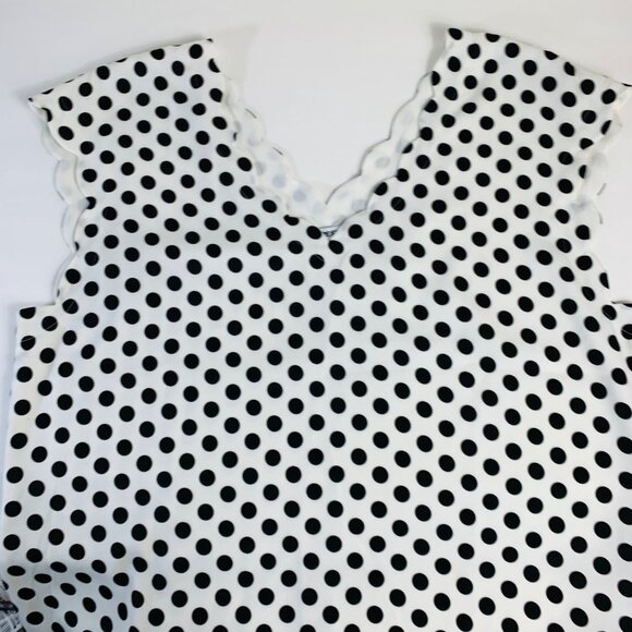 Express Womens Polka Dot Scalloped V Neck Blouse Size XL V Back Cap Sleeve Top - Picture 11 of 13